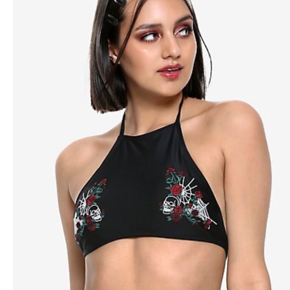 Spiderweb & Rose Halter Bikini NWOT